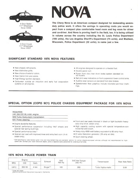 Image of the 1976 Chevrolet Nova Police Cars Brochure page 2